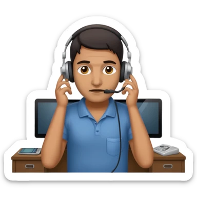 mean looking phone scammer in sketchy call center in india working our of filthy bedroom sticker