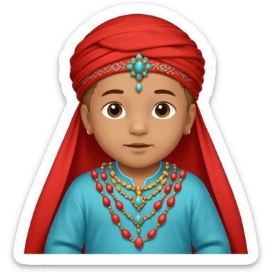  baby boy dressed in colorful ghalibiya with delicate decorations with a red Moracain tarbush  sticker