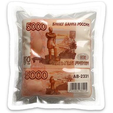 5000 Russian ruble banknote, glossy and puffy, vacuum-sealed style sticker