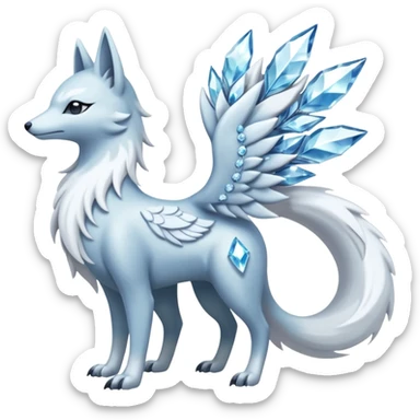 Shiny Silver-White Frosted Ice-Crystal Encrusted Regal Arctic Alolan-Ninetales-Latias-hybrid-creature (full body) sticker