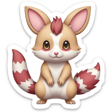 Cute adorable kawaii big-eyed anime-styled pastel Furret-Minccino-Zangoose-Buizel-hybrid-fusion, full body sticker