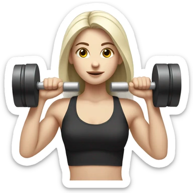 Pale girl with long black hair lifting weights sticker
