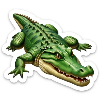 cinematic-crocodile-realistic-full-body-lounging-emoji,-massive-scaled-body-partially-submerged-in-shallow-water,-head-tilted-dramatically,-rough-green-and-brown-hide-textured-with-deep-ridges,-simplified-yet-realistic-focused-features,-highly-detailed,-glowing-with-an-almost-sarcastic-glow sticker