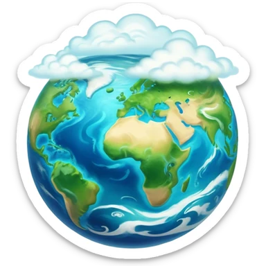 Cinematic Realistic Earth Emoji, depicted with vibrant blue oceans, swirling white clouds, and lush green continents rendered in exquisite detail, high shine, and a soft radiant glow that captures the dynamic, life-sustaining beauty of our home planet. sticker