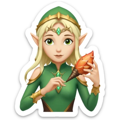 elf female Short wetsuit-style garb, glowing runes on skin, holding a conch horn. sticker