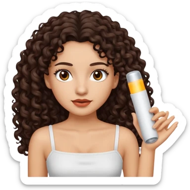 Woman with light skin and dark brown eyes and dark brown long curly hair and white tube top sticker