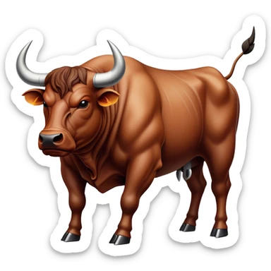 Cinematic Realistic depiction of a powerful Spanish charging bull, rendered with dynamic muscle definition and detailed, textured hide, set against a dramatic backdrop with intense, action-packed lighting sticker