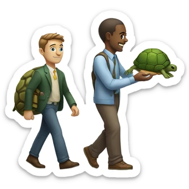 man with 4 fingers, walking a turtle, with a calculator in his left hand sticker