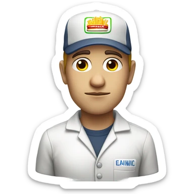 caucassian sad fast food worker sticker