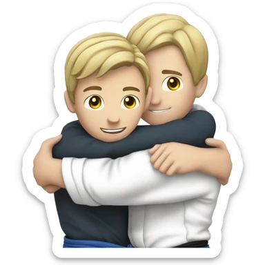 One jiujitsu boy hugging another jiujitsu boy from behind both fair skinned sticker