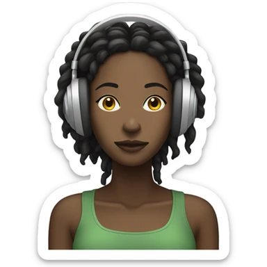 dark woman with short dreaded hair listening to music with eyes closed and headphones on sticker