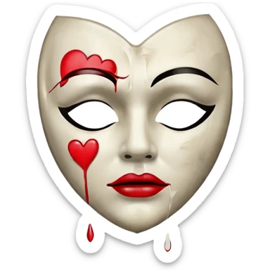 Icon for Drama: A vintage movie poster-style design featuring intense emotions, such as a tear-streaked face, dramatic lighting, and a dark, atmospheric background. Include elements like a broken heart, a crumpled letter, or a sad mask to evoke the essence of drama. Transparent background. sticker