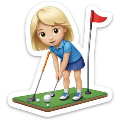 11 year old blonde haired girl playing mini-golf sticker