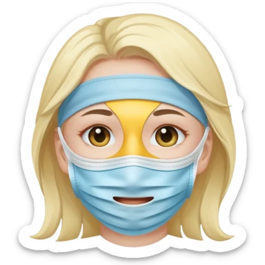 make me an emoji of a character with a tear wearing a smile face mask sticker