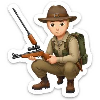 man hunter crouching with gun, alert expression sticker