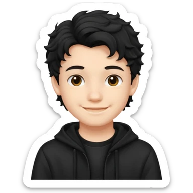 Menino de 15 anos de cabelo ondulado preto roupa preta  sticker