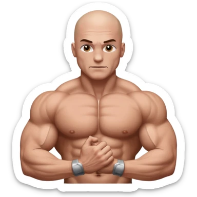 White skin, Shirtless, a lot of brown hair on the chest, Bodybuilder, big biceps and shoulders. Bald head sticker