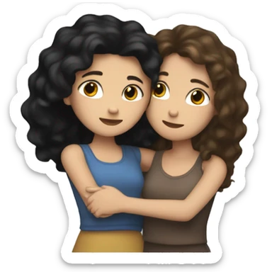 Two best friends hugging one with black hair and the other with brown hair with highlights. Both white skin sticker