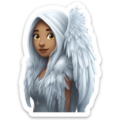 big wings, hood, silver, feather, icy ,snowflake, Beautiful, fairy, long hair sticker
