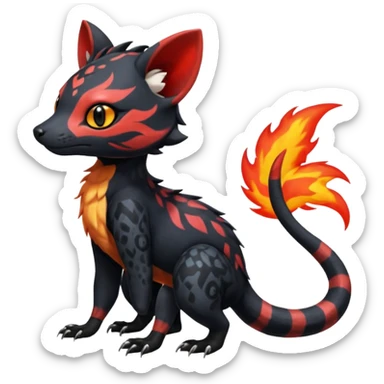 Rare realistic cute epic aesthetic gothic colorful Salandit-Litten-Quilava-Civet-species-Fakemon-hybrid-creature, with fiery markings, full body sticker