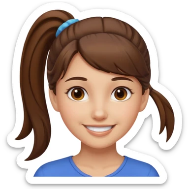 a brown haired girl  in one high ponytail but make her really pretty with brown eyes sticker