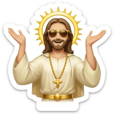 dancing figure of rejoicing Jesus with  sunglases golden  sticker