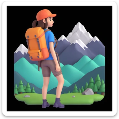 girl back packing mountains in background, close up pose sticker