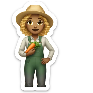 full body farmer girl with curls and curls, holding carrots, light skin, light hair sticker