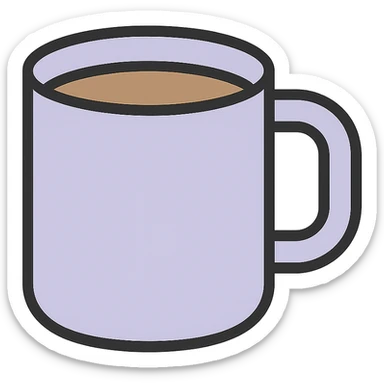 Edit the coffee mug to have a light lavender purple shade, keeping the original icon color outlined style with black outlines and no background. sticker