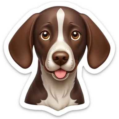 Cinematic Cute German Pointer Portrait Emoji, Playful and charming, soft brown and white tones, Simplified yet expressive features, highly detailed, glowing with a warm, friendly glow, high shine, joyful and loyal, stylized with a touch of whimsy, curious and alert, soft glowing outline, capturing the essence of a playful pup ready for adventure, so endearing it feels like it could jump out of the screen and wag its tail! sticker