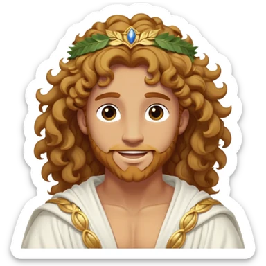 Cinematic Realistic Hercules Portrait, head tilted playfully and inquisitively, showcasing a blend of legendary power and youthful charm with the refined features of Michelangelo's David. His light tan, sculpted skin and thick, curly, golden brown hair—styled with wild majesty—evoke the spirit of the lion-wrestling Hercules. Clad in a softly draped white robe with subtle golden details and adorned with a Greek laurel wreath, his expressive eyes and warm smile capture an approachable yet formidable hero, bathed in gentle natural lighting. sticker