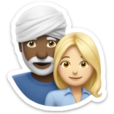 Turban older Man from africa hugs detective hat older blonde European  sticker