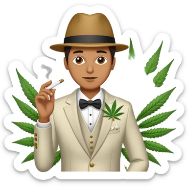 Person in fancy clothes sneaking into wedding ceremony smoking cannabis, full body sticker