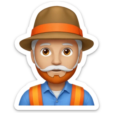 change the hat band with orange band and a red belt. change the facial hair to white.  sticker