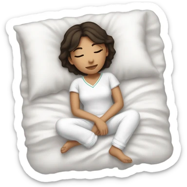 Teen girl cozyly sleeping short dark brown hair wearing white pjs sticker
