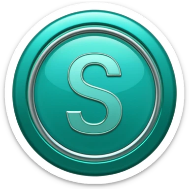 Create a custom emoji badge featuring a stylized, glossy letter “S”. Use the Platinum rank style from League of Legends: teal-green metallics, reflective surfaces, and a futuristic elegant frame. Vibrant and high readability.
 sticker