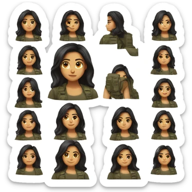 19 year old Latina girl soldier with black straight medium length hair  sticker