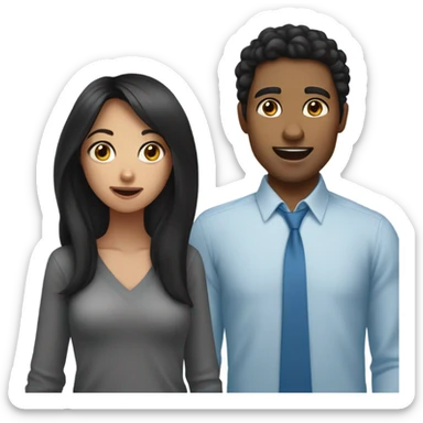 Black hair blue eye girl drooling over light skin guy sticker