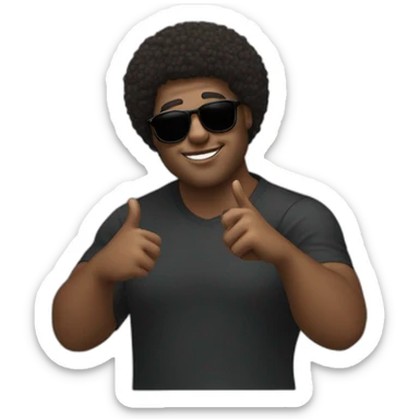 A black man with a chubby oval face, a light beard and short afro hair. And sunglasses. He's making the 🖖 sign sticker