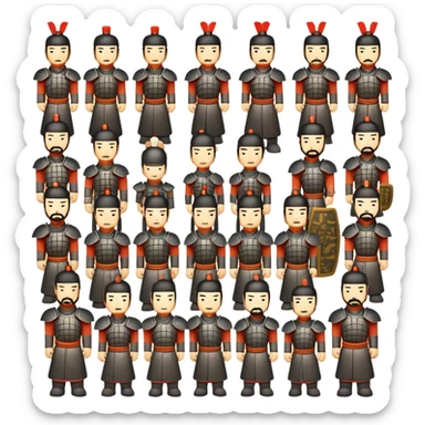 Terracotta Army Xi'an, simplified emoji style with bold outlines and bright colors, cartoon style ancient warrior statues sticker