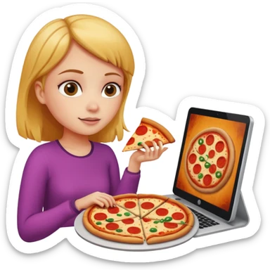 a girl looking in her computer and in the ocmputer you can see food so sho the computer screen sticker