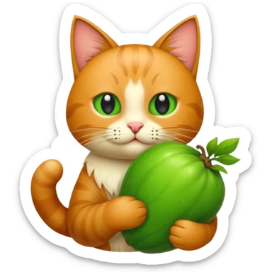 Erstelle eine Katze mit einer Birne hin der Hand sticker