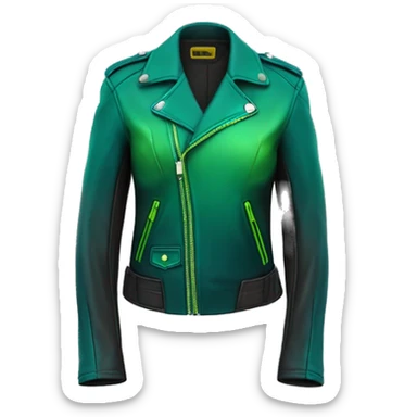 Realistic isolated side view of a dark teal,lime green,mint green and emerald green ombre moto style fashion leather jacket. sticker