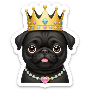 Black pug dog wearing a princess crown sticker