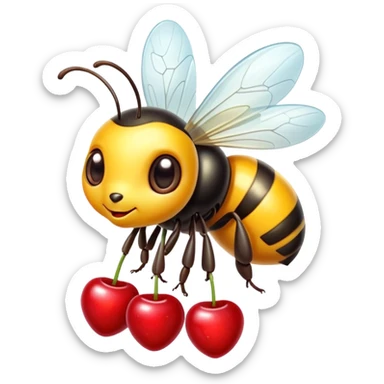 adorable bumble bee on red cherries sticker