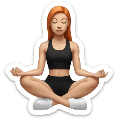Aesthetic Ginger girl straight hair in black gym fit full body meditating  sticker