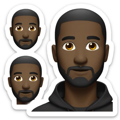 Create a emoji of a black man staring with black hood, black eyes small beard sticker