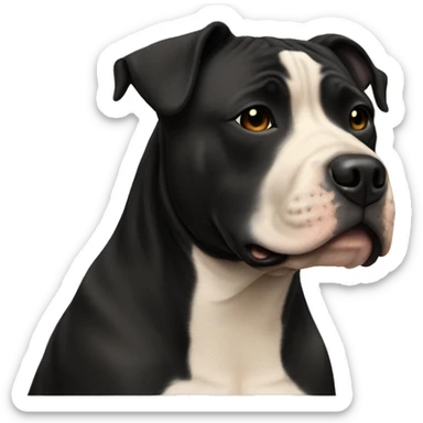 Black Staffordshire bullterrier whit long blond owner sticker