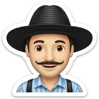 A happy fair skinned Colombian man with some facial hair wearing a black stripped Colombian hat  sticker