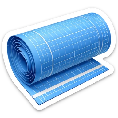 side perspective of a blue rolled-up blueprint plan with white lines sticker